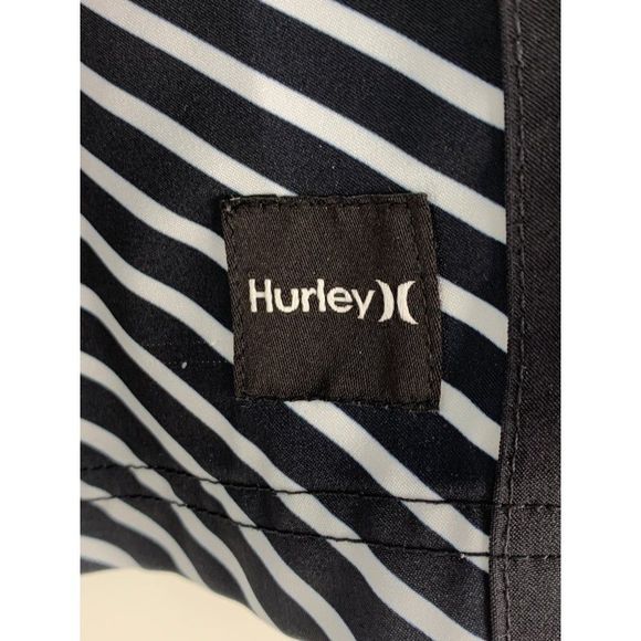 Mens Hurley Board Shorts Black stripe Size 34 GUC Drawstring zip pocket 6368 - Picture 6 of 8